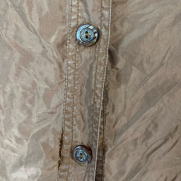 Vintage 100% Silk Fringe Western Shirt – Brown Cowboy Boho Top Size S Fiji Sport - Picture 3 of 7